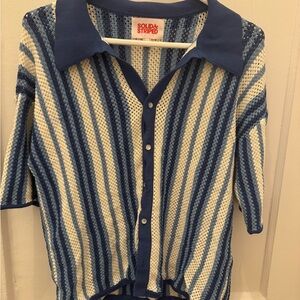 SOLID & STRIPED Blue and White Knit Top